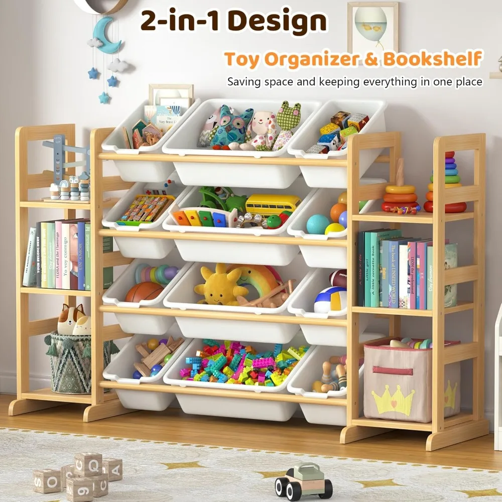 منظم تخزين ألعاب وكتب الأطفال مع 12 صندوق تخزين و6 رفوف