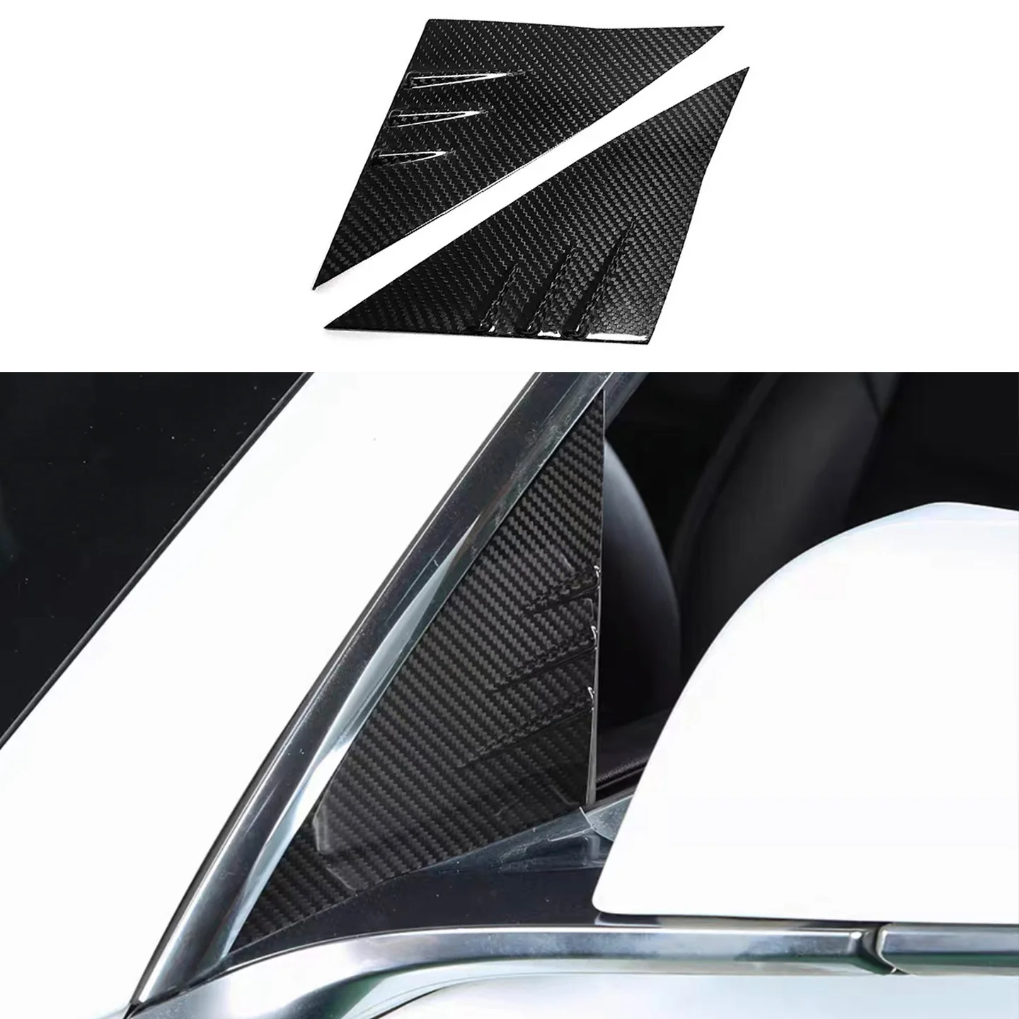 

For Tesla Model Y Model 3 2017-2022 Genuine Carbon Fiber A-Pillar Window Panel Cover Exterior Auto Accessories