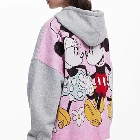 T-shirt décontracté pour femmes espagnoles, original européen et américain, écharpe à capuche, mode dessin animé imprimé, cardigan à fermeture éclair