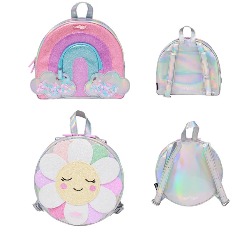 

Original Rainbow Smile Flower Laser Glitter Style Kindergarten Backpack for Children 1-3 Years Old Cartoon Cute Bag Gift