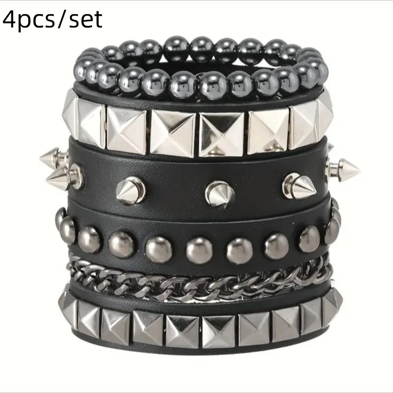 Hete Aanbieding 1 Set Punk Armbanden voor Heren Dames Punk Gothic Spijker Rivets PU Lederen Armband Bangles Hip Hop Party Sieraden Cadeau