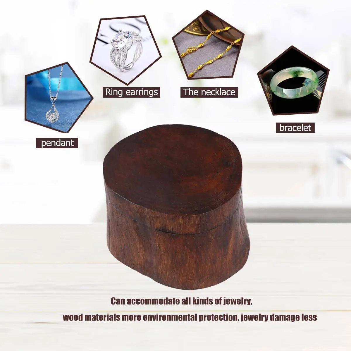 

Wooden Jewelry Storage Box Retro Round Diameter 10-11cm Height 7cm Vintage Organizer for Bracelet Earring Desk Bedroom