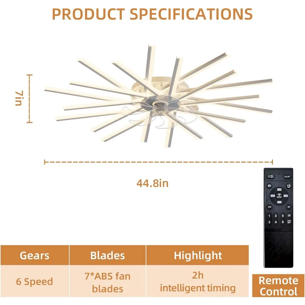 15,6-дюймовый потолочный вентилятор со стандартным интерьером, встроенный потолочный светильник с дистанционным управлением, умное переключение и регулировка яркости трех цветов