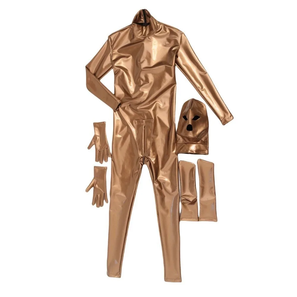 

Латексный комбинезон из искусственной кожи, сексуальный выпуклый чехол, блестящий ПВХ, боди для косплея, комбинезон с мокрым эффектом, мужской купальник, плотный сиамский комбинезон