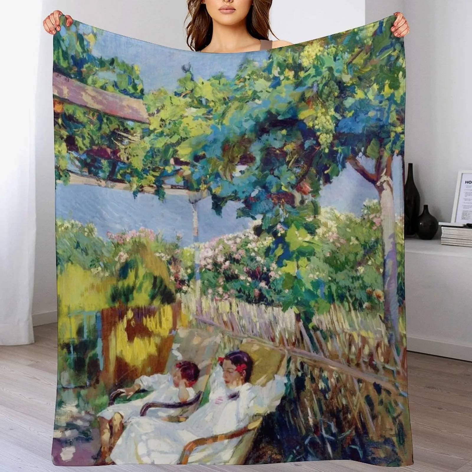 

Joaquin Sorolla y Bastida - Nap in the Garden 1904 Throw Blanket Summer Luxury Bed covers Retros Blankets