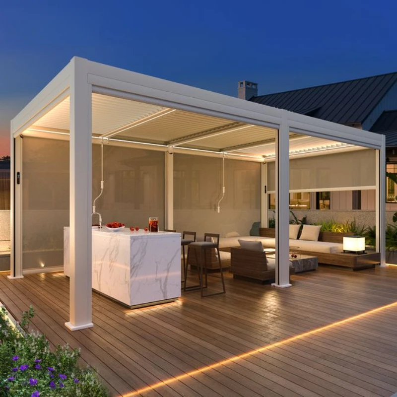 Aluminum Set Wall Mounted Motorized Aluminum Pergola Waterproof Aluminium Bioclimatic Pergola Roof Garden Louver Pergola