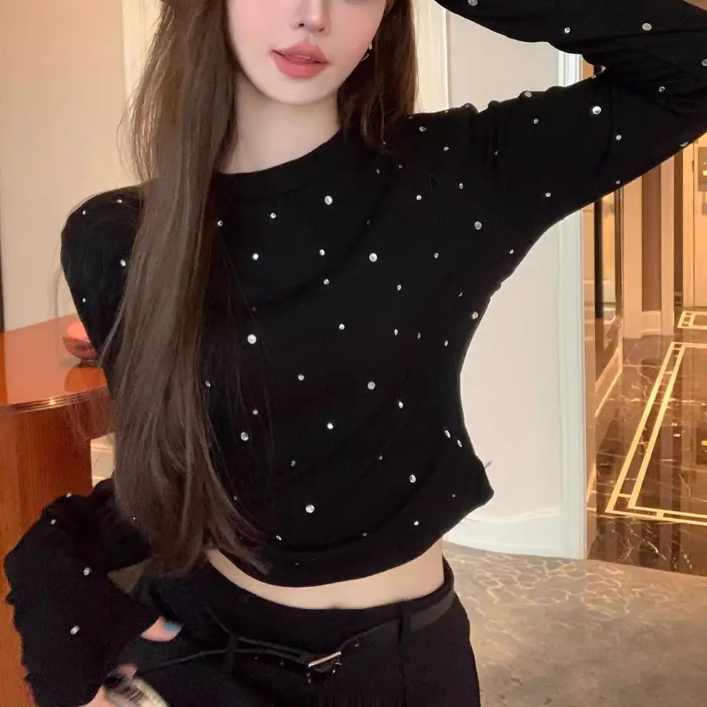 

Heavy Industry Hot Diamond 2026 Long Sleeve T-Shirt Female Spice Girl Slim-fit Short Top