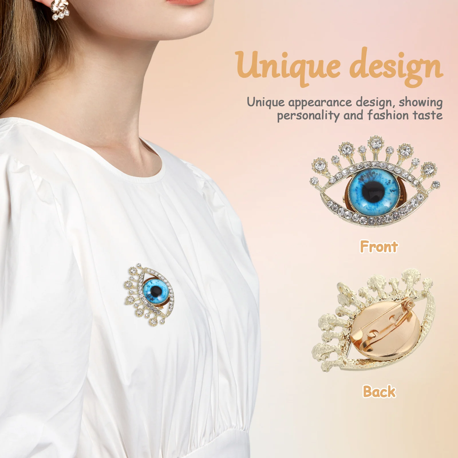 Rhinestone Evil Eye Brooch Pin Creative Short Corsage Jewelry Unique Party Retro Decorative Accessory for Cardigans Suits
