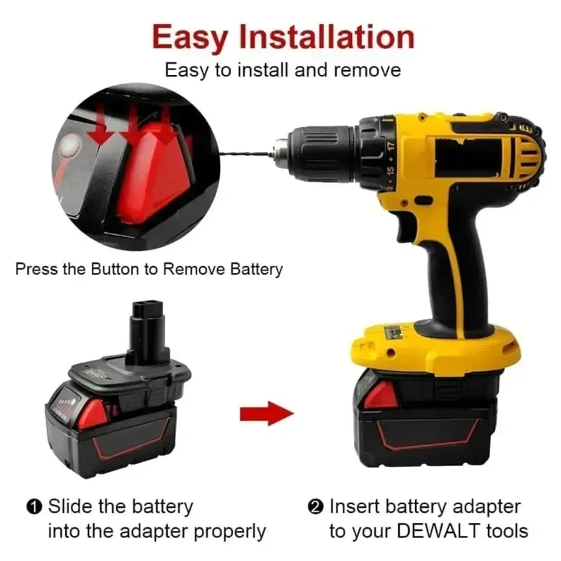 DM18D Adapter Converter For Dewalt/Milwaukee 18V/20V Batteries Compatible with For Dewalt 18V Ni-Cd Ni-MH Power Tools with USB