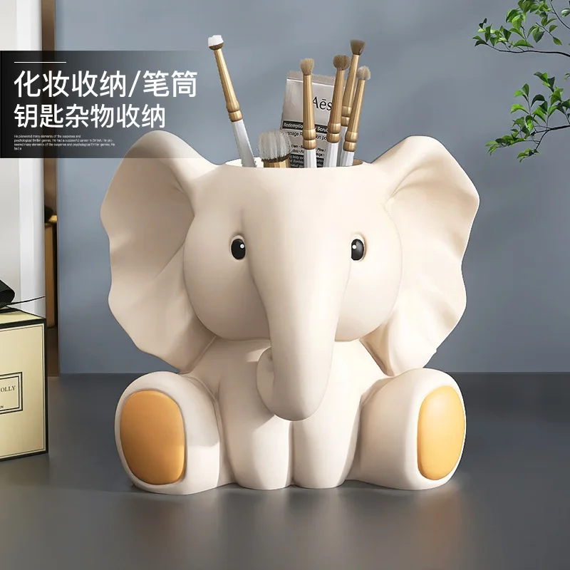 Cute Elephant Pen Holder Decoration Makeup Brush Lipstick Birthday Gift Stationery Storage Box Office Desktop Student