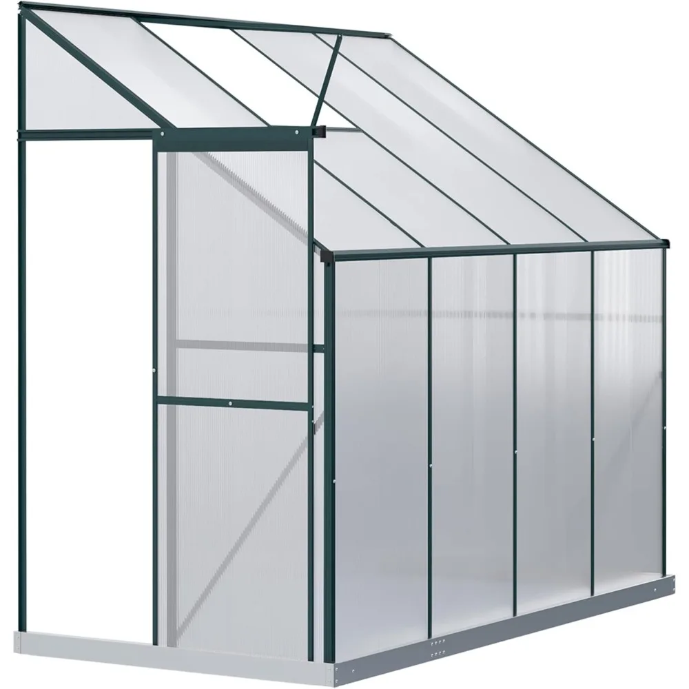 8' x 4' x 7' Hobby Greenhouse, Walk-in Lean-to Polycarbonate Hot House Kit with Aluminum Frame, Sliding Door, Roof Vent