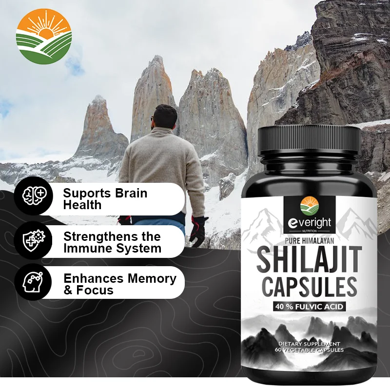 Shilajit 40% 풀빅산 보충제, 남성 근력 성능, 히말라야 85 + 트레이스 미네랄 건강 보충제, 6500mg