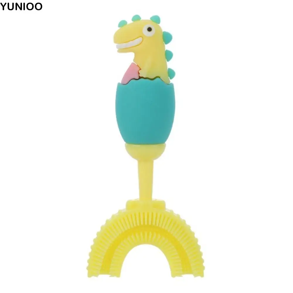 

360 Degree Dinosaur Baby Toothbrush Soft Deep Cleaning U-shaped Tooth Brush Silicone Cartoon Children Teeth Cleaning for 2-14Y