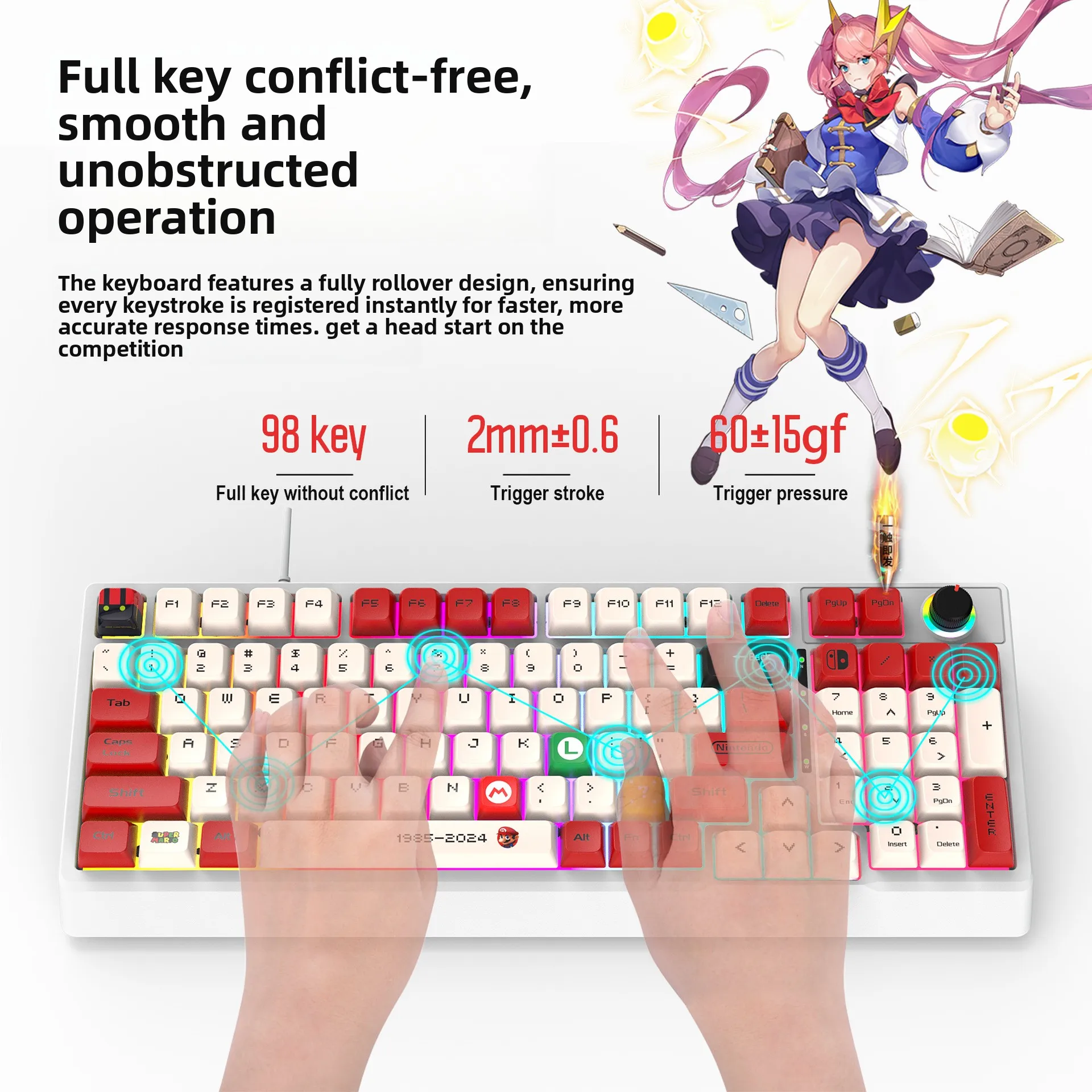 New spot wired mechanical keyboard K98 RGB lighting blue axis 98 key full key no rush gaming peripherals