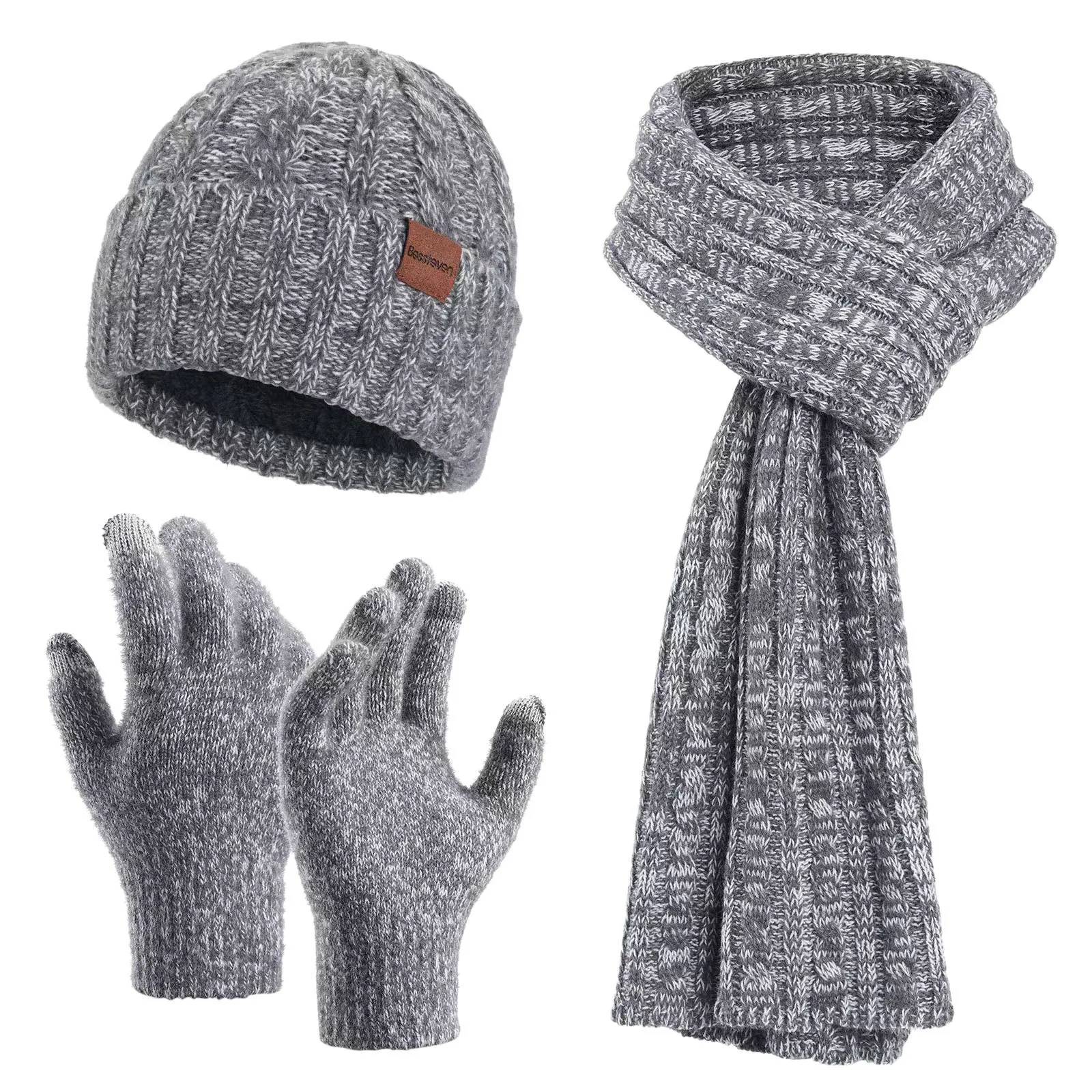 Womens Mens Winter Warm Hats Long Neck Scarf Touchscreen Gloves Set With Fleece Knit Caps Scarf Gloves Hat Set Gloves Scarf