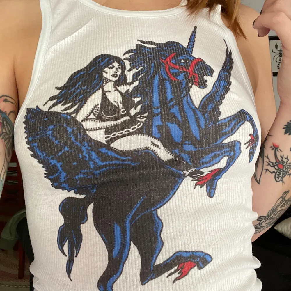 Ribbed Tank with Pegasus Unicorn Maiden Vintage Inspired Graphic 20 Inch Vest Emo Girls Aesthetic Letter Grunge Goth Camisole