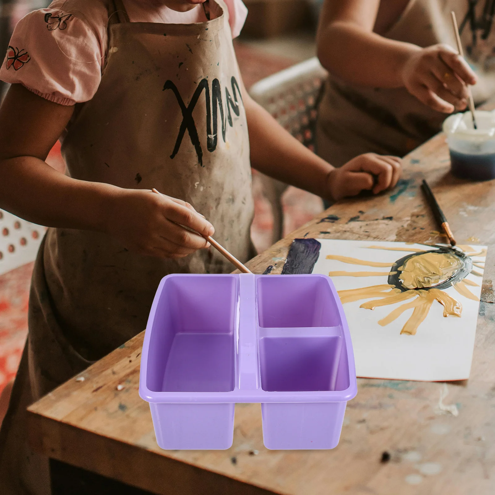 Cesta de almacenamiento portátil con mango, organizador para el aula, soporte para suministros de arte, contenedor de papelería escolar con múltiples compartimentos