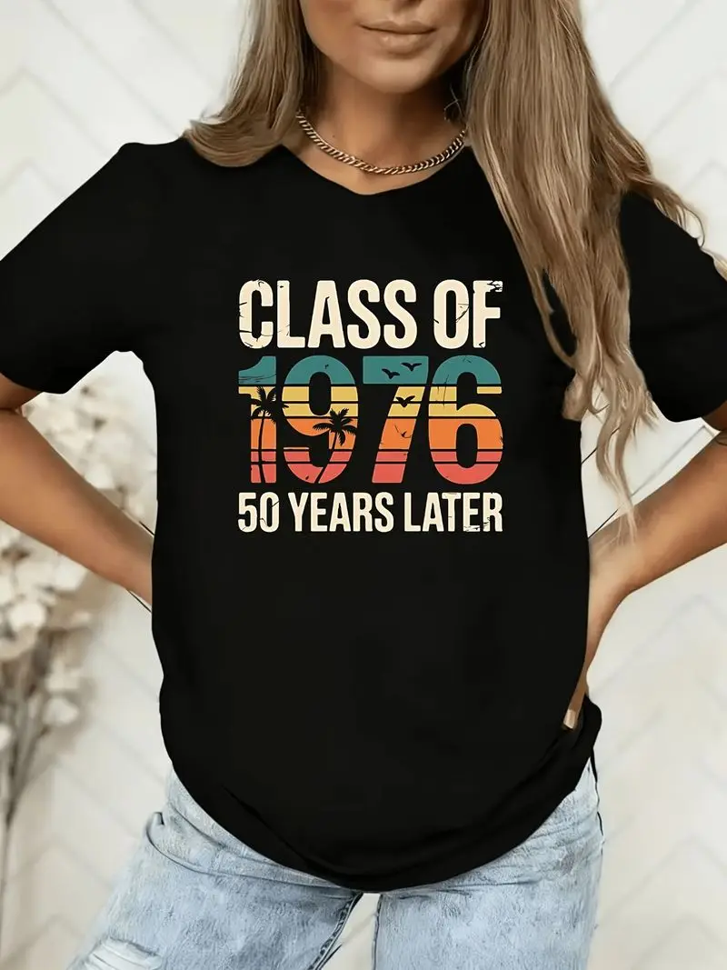 Plus Size Women's T-Shirt Class Of 1976 50 Years Later Retro Cartoon Pattern Short Sleeve Spring Summer Vacation Outdoor Casual