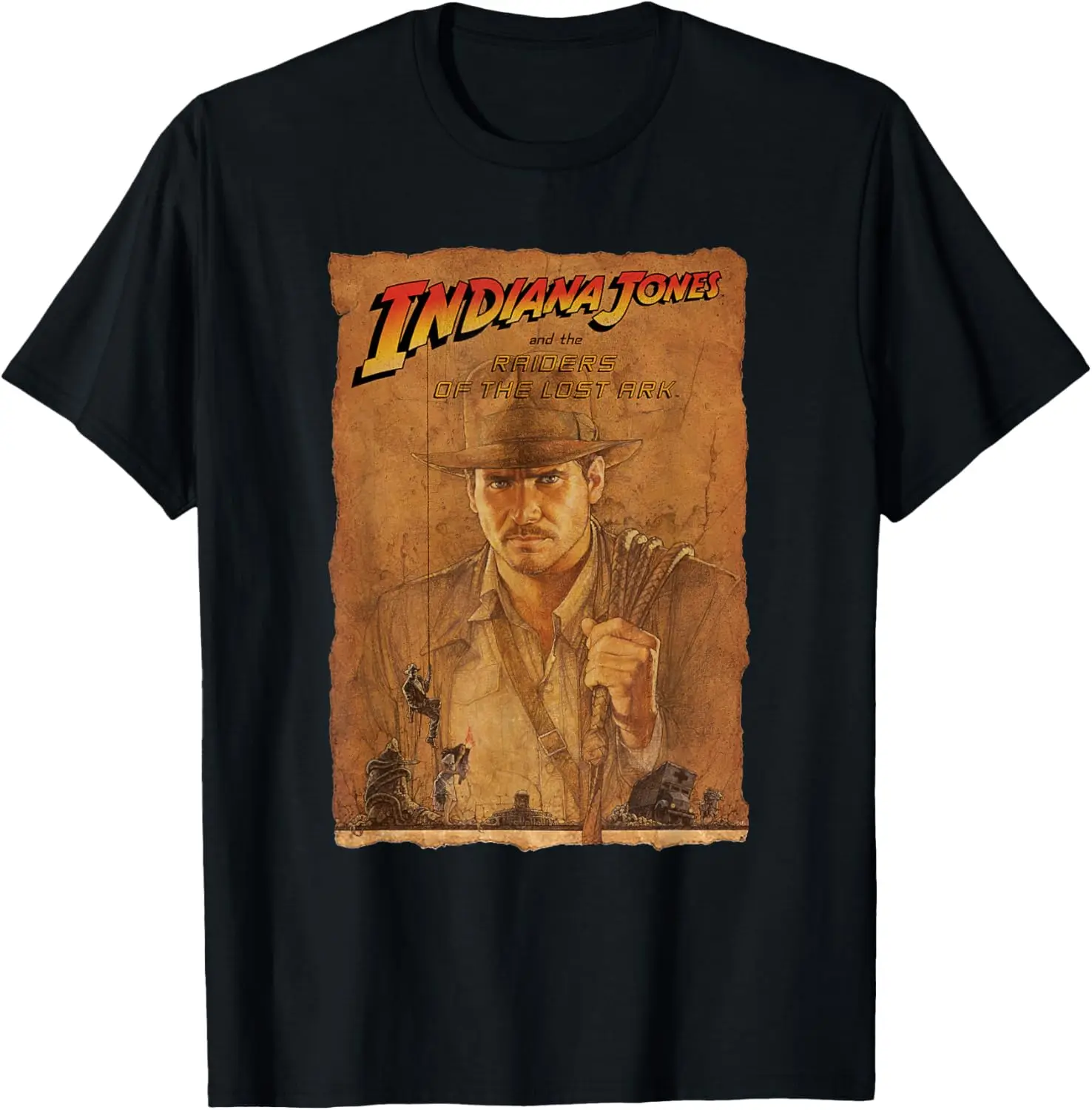 Camiseta Lucasfilm Indiana Jones Raiders Of The Lost Ark con diseño de póster, camiseta de verano de manga corta, transpirable, que absorbe el sudor, versátil, a la moda, para la temporada de regreso a la escuela, unisex, cómoda, con dibujos animados de anime