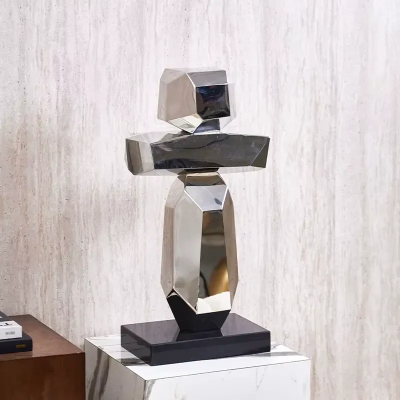 Modern Silver Color Metal Polygon Abstract Crafts Decor for Home Living Room for Congratulations Occasions