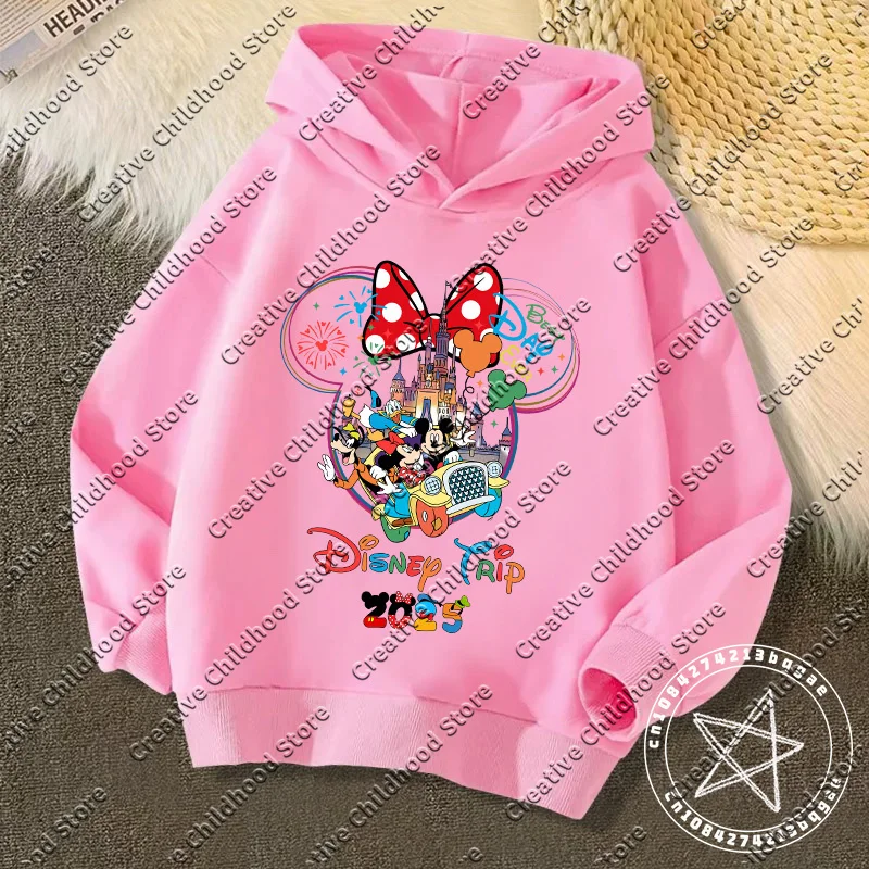 2025 Fashion Disneyland Trip Vacation Clothes Caricature Hoodie Children Top Cartoons Disney Kawaii Girl Clothes Boy Disney Kids