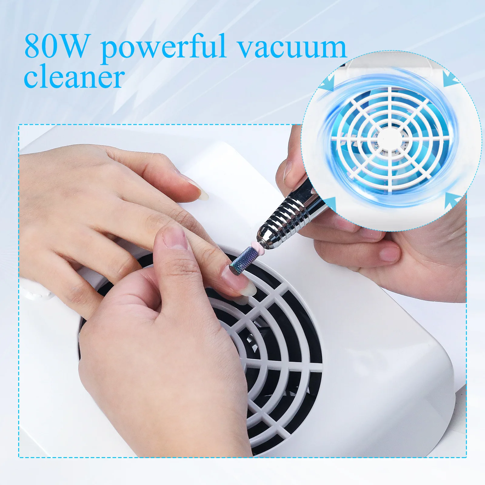 Wholesale Nail Art Vacuum Cleaner 80W White Desktop Nail Speed Regulating Dust Collector With Filter Large Suction Cosmetics Hot