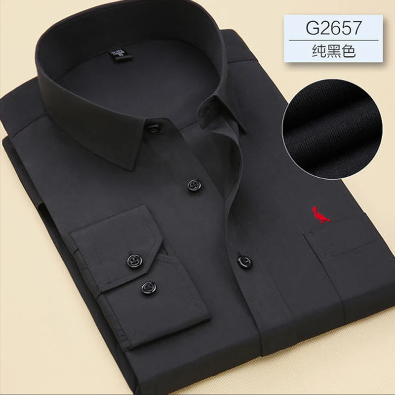 Camisa social de algodão pie wrinkle masculina, roupa de manga long, justa, ideal para negócios, novo