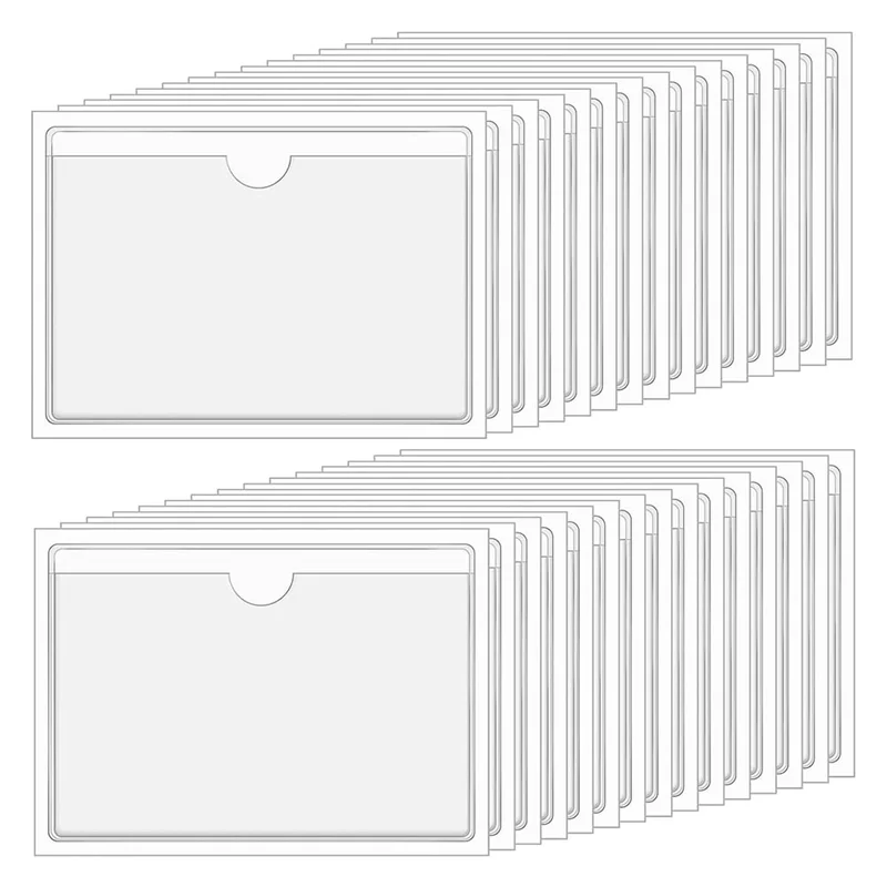 

Well Made-Clear Adhesive Pockets 4X6in Index Card Pockets Sleeves Self Adhesive With Top Loading Label Pockets (30 PCS) Easy Ins