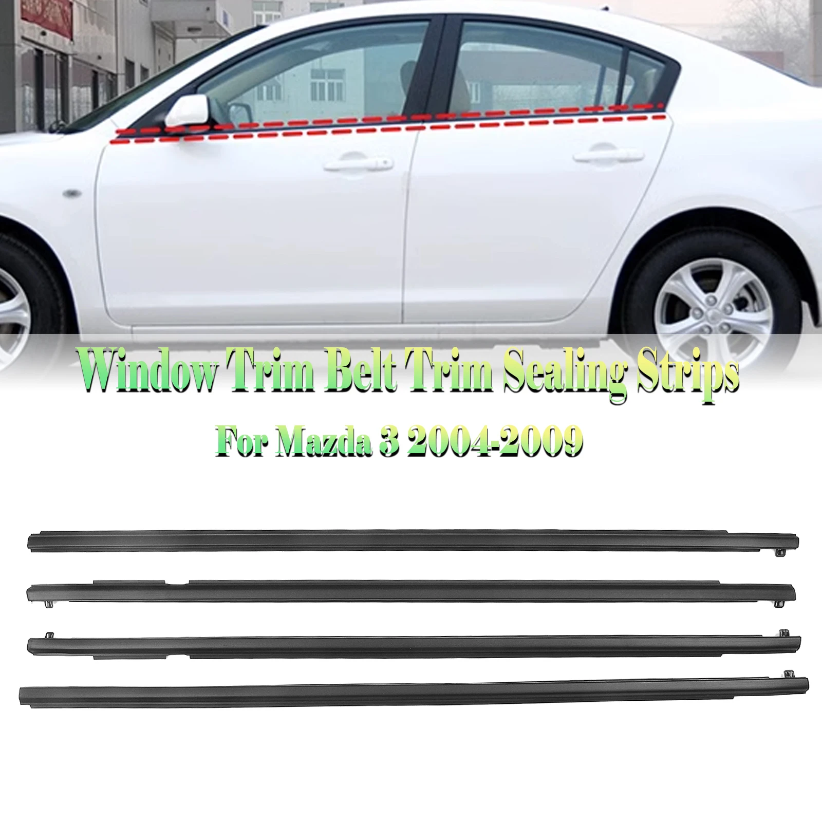 For Mazda 3 BK Series Sedan 4 Door 2004 2005 2006 2007 2008 2009 Car Exterior Weatherstrips Window Trim Belt Strips Kit Black