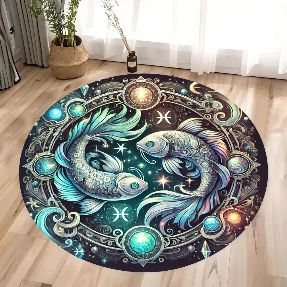 1pc Symmetrical Pisces Universe Star Chart Circular Printed Carpet Pisces Printed Carpet Bedroom Living Room Chair Anti Slip Mat