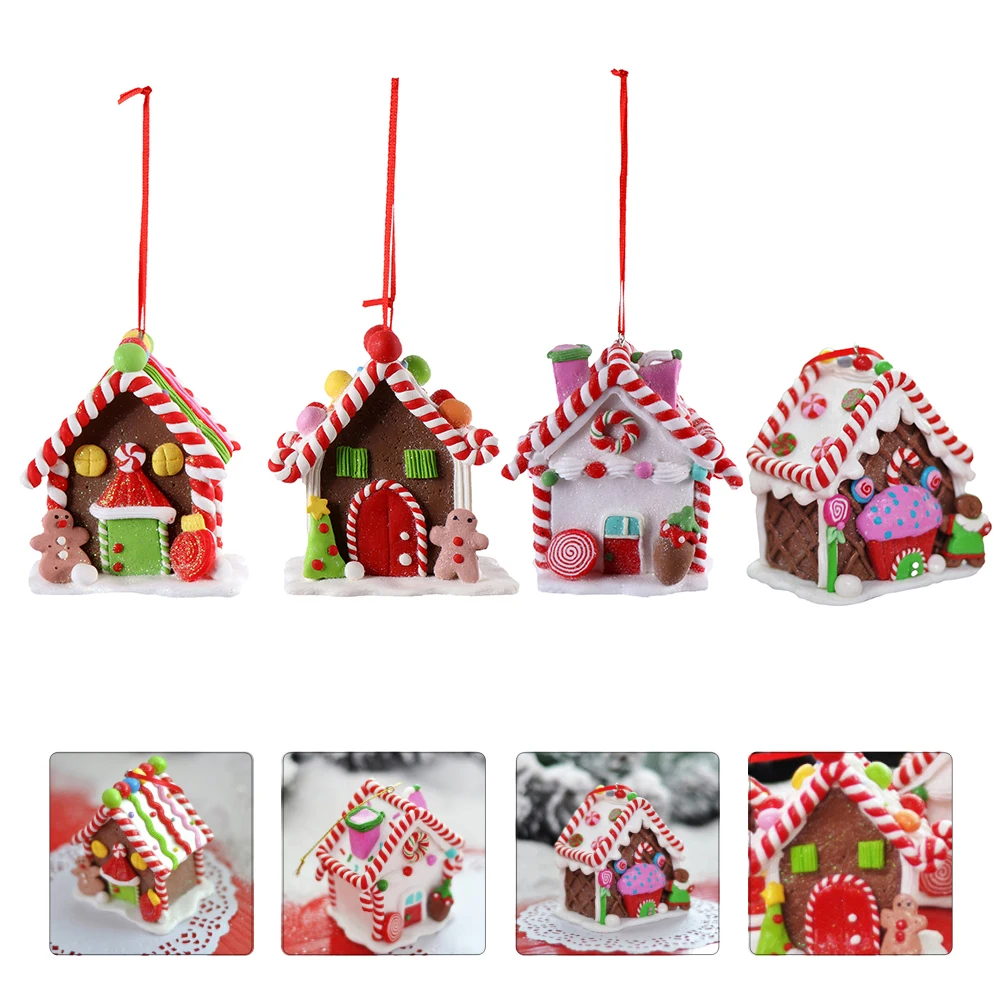 

4Pcs Polymer Clay House Christmas House Adorn Desk Decoration Lovely Gift for Family Friends Shopwindow Ornament