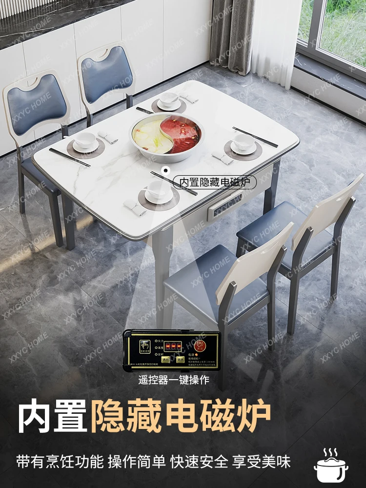 Solid Wood Stone Plate Built-in Induction Cooker Dining Table Mahjong Table Integrated Household Automatic Mahjong Machine New