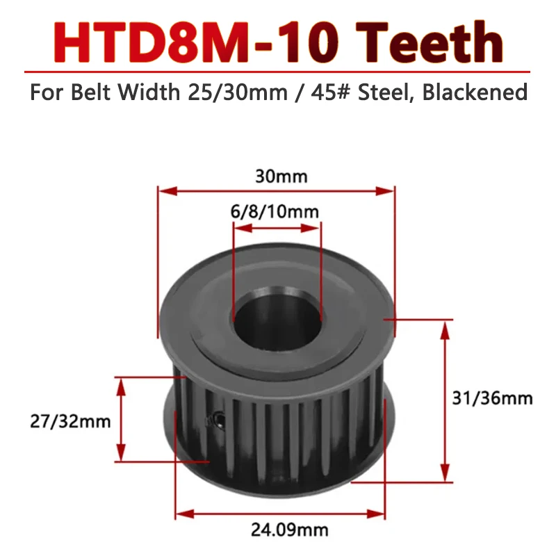 

1pc 10 Teeth HTD8M Steel Timing Pulley 10T 8M Drive Synchronous Wheel for Belt Width 25mm 30mm Bore 6mm 8mm 10mm Pitch 8mm