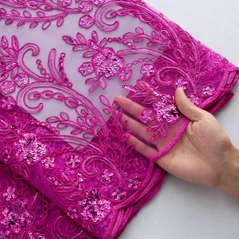 African Lace Fabric 2025 High Quality Lace Bridal Lace Fabric With Sequins Embroidery Tulle Mesh Lace Fabric Nigerian F4062