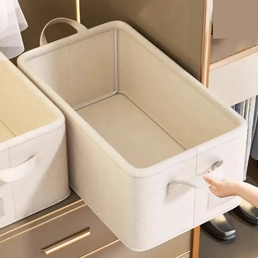 2 Large Capacity Foldable Fabric Storage Boxes - Linen Fabric Multi-Purpose Storage Containers For Clothes, Toys, Bedding - Home Organization Boxes, Toy & Clothing Storage Containers | Classic Fabric Boxes | Foldable Storage, Under-Bed Storage