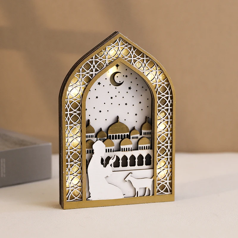 

Ramadan Wooden Moon Mosque Night Light Table Ornament EID Mubarak Party Light 2025 Islam Muslim Home Decoration Eid Al Adha Gift