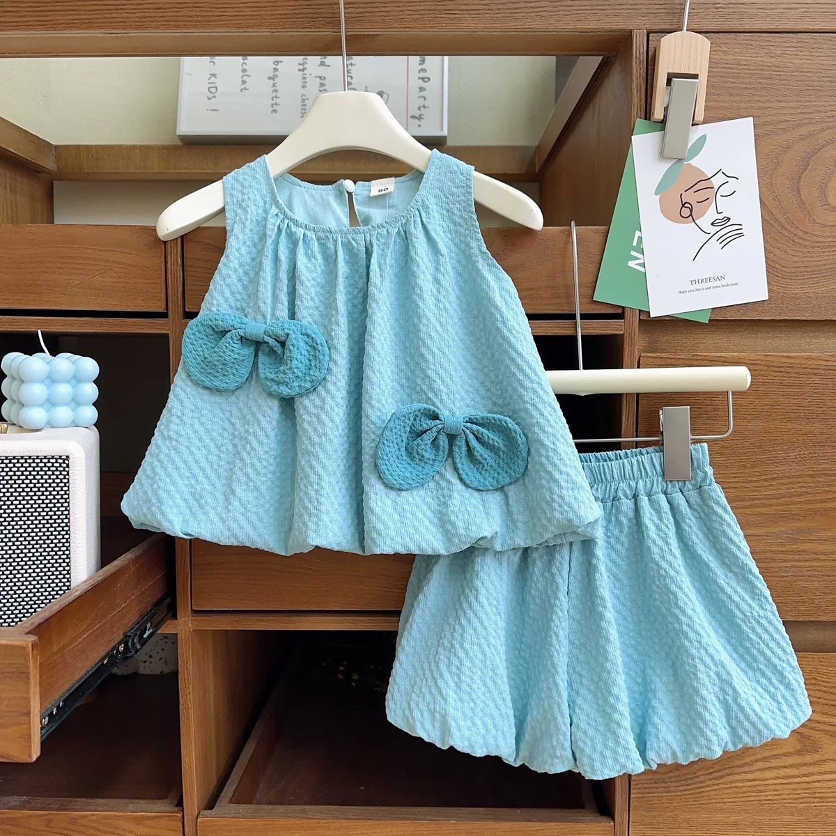2026 Summer Girls 2Pcs Outfit, Korean Style Bow Sleeveless Blouse With Shorts  Cute Toddler Casual Matching Set for 90-140cm