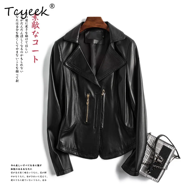 Tcyeek シープスキン春秋スーツリーディングオートバイショート痩身女性の本革ジャケット
