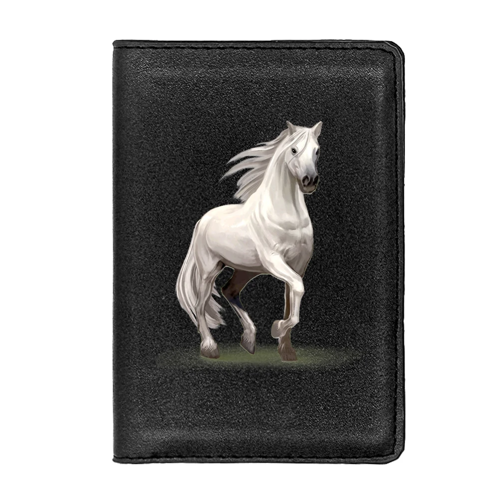 Classic White horse pattern design Passport Cover Men Women Leather Slim ID Card Travel Holder Pocket Wallet Purse Money Case