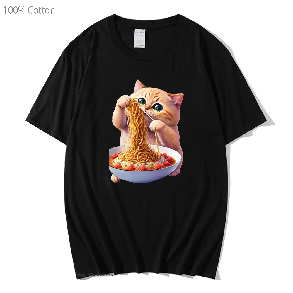 

Cat Eating Spaghetti T-Shirts Men 100% Cotton Streetwear Cartoon Graphic Man Tshirts Women Unisex Summer Fashion Hip Hop Ale Top