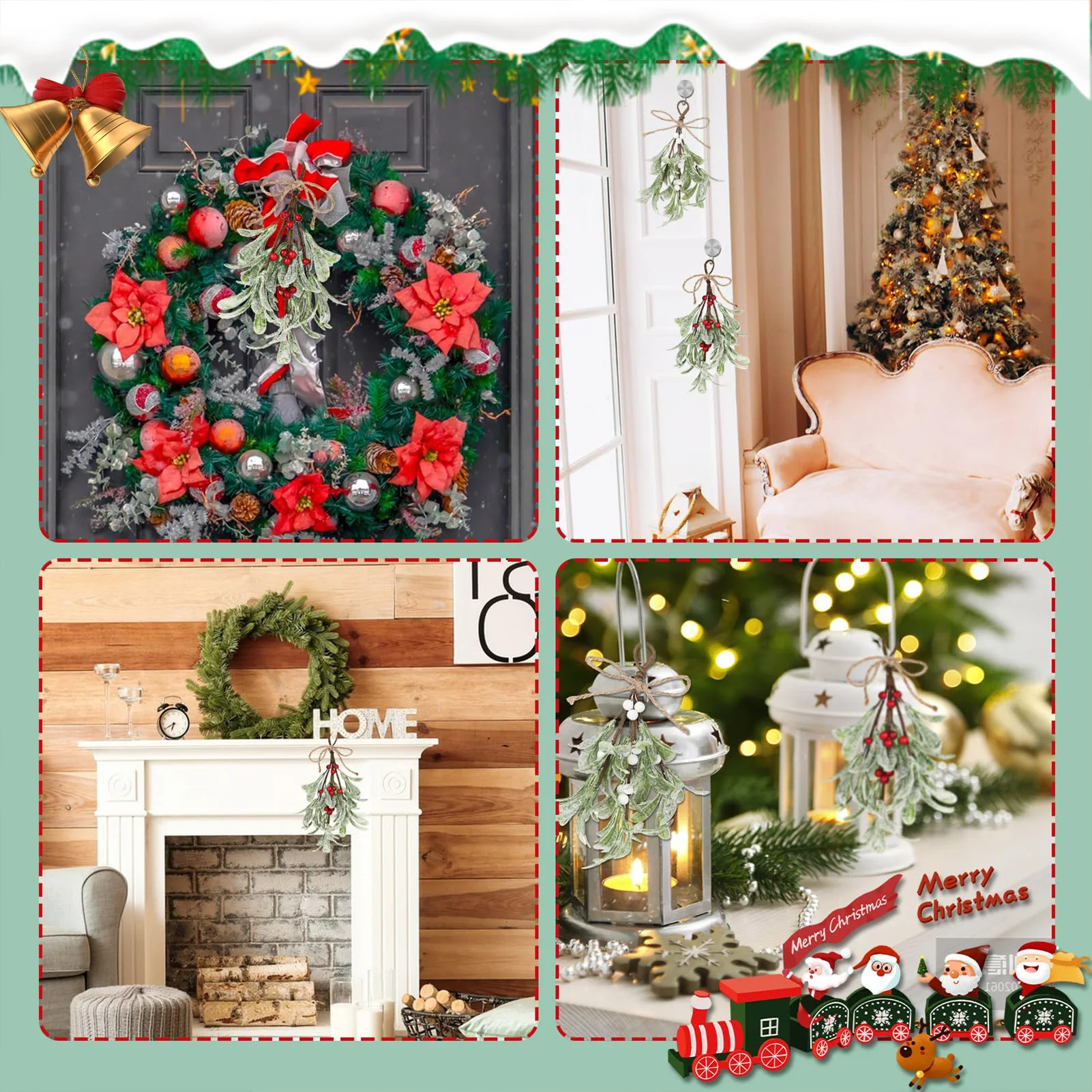 

Christmas Snowflake Mistletoe Branches Decorated Holiday Garland Frosted Imitation Cedar Spray Decorated Holiday Home Party