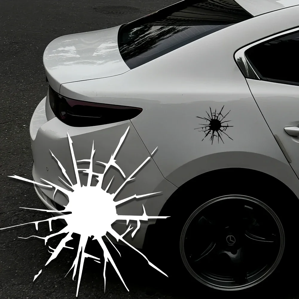 Shattered Glass Bullet Hole Vinyl Decal, 1Pc Waterproof Self-Adhesive Sticker for Car Body, Window, Trunk and Motorcycle Fairing