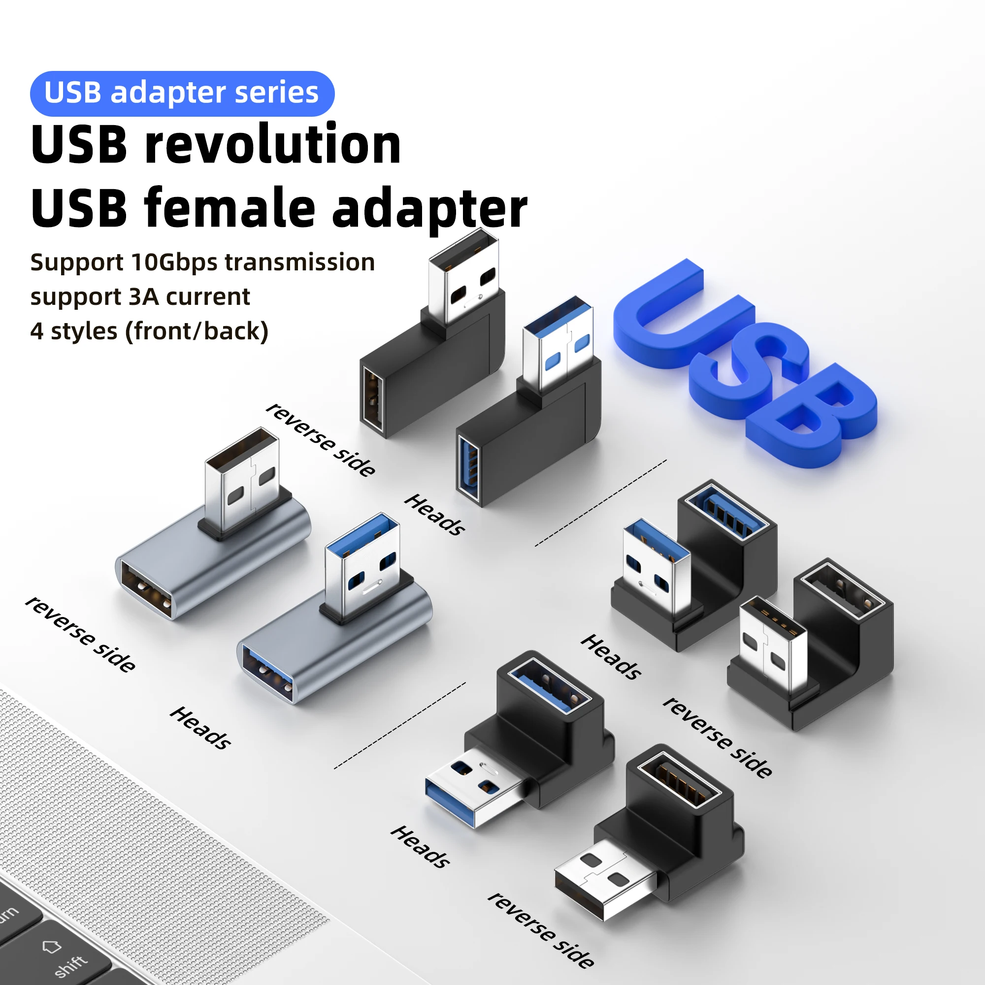 Obrázek 3: USB A ženské na USB A pánský adaptér 90°/180° konvertor USB3.2 10gbps vysokorychlostní převodovka pro notebooky USB levý bok lodi přístrojů