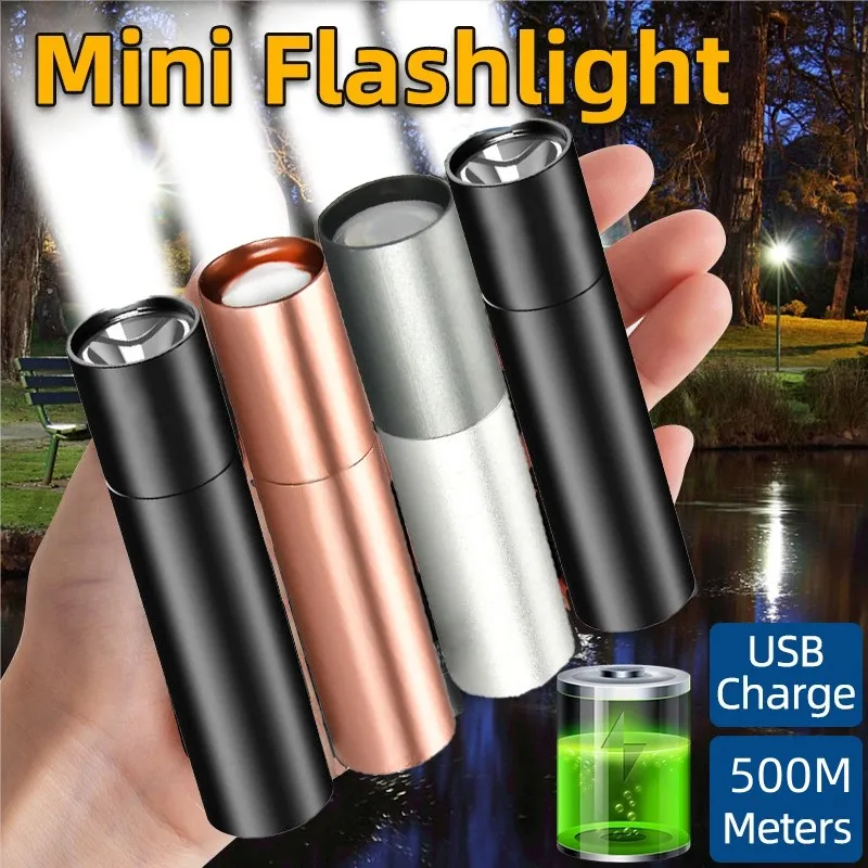 

Portable USB Rechargeable LED Flashlight Waterproof Mini Zoomable Handheld COB LED Tactical Flashlight for Biking Camping