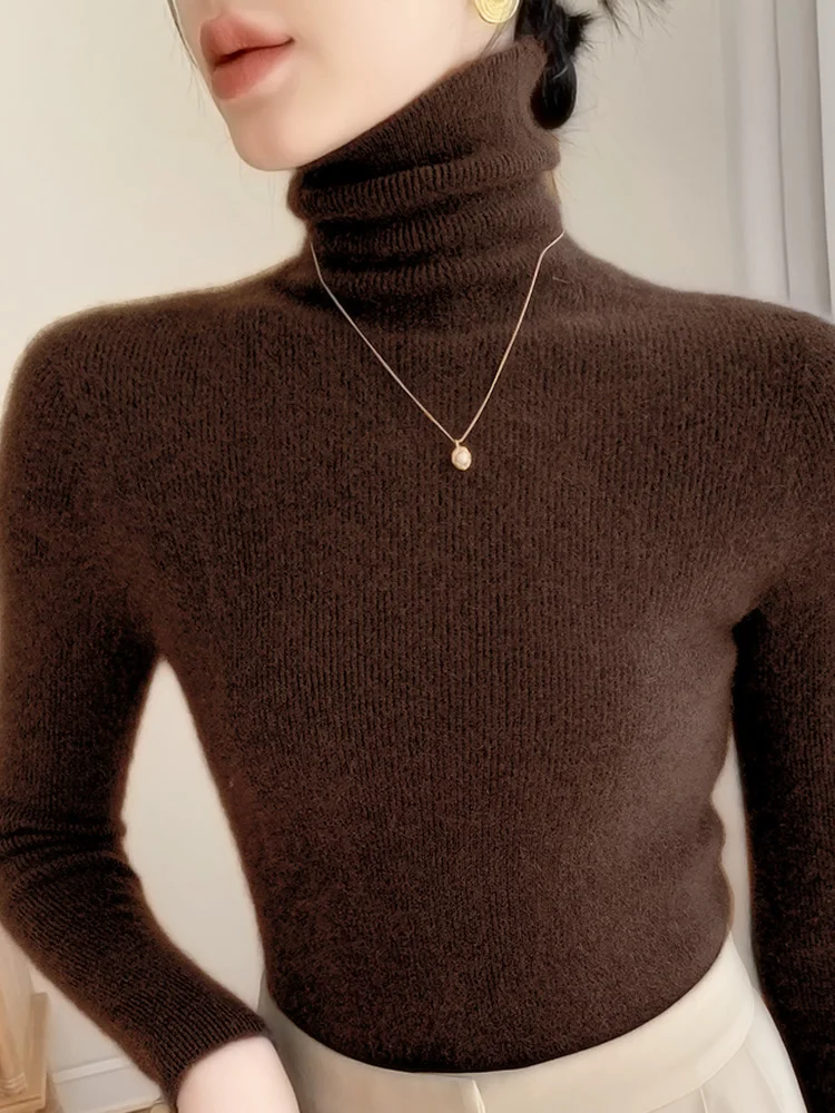 

Sli Женский базовый свитер с высоким воротником, облегающий вязаный свитер, мягкий, уютный, осенне-зимний, длинный свек, термостойкая, стандартной длины