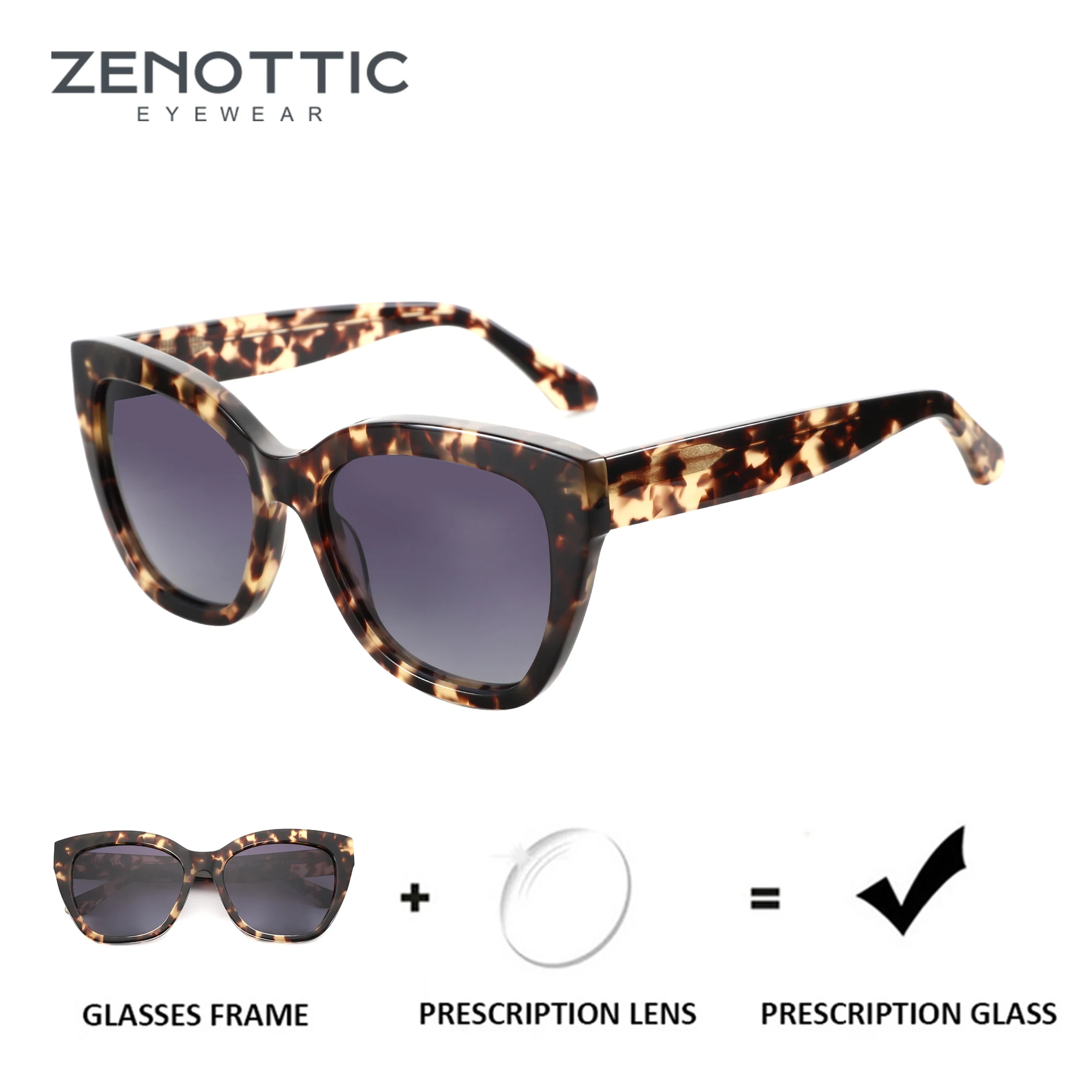 ZENOTTIC Handmade Acetate Square Prescription Sunglasses Polarized Myopia Sun Glasses Butterfly Optical Shades for Women