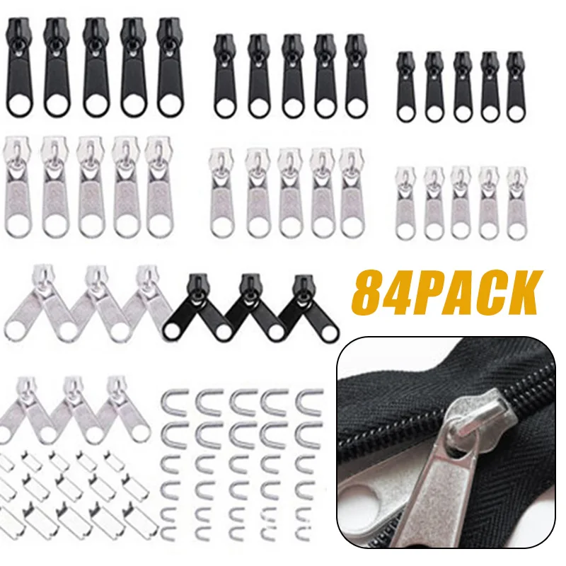 84pcs Metal Zip Head Zipper Universal Repair Replacement Kit For DIY Repairing Clothing Pants Tents Bags Accessories Tool