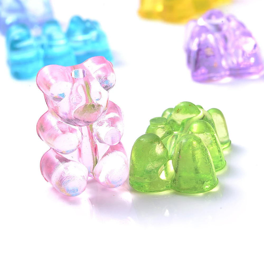 iYOE 20pcs  Vertical Hole Gummy Bear Beads Transparent Matte Beads For Making Bracelet Charms Necklace Earring Pendant