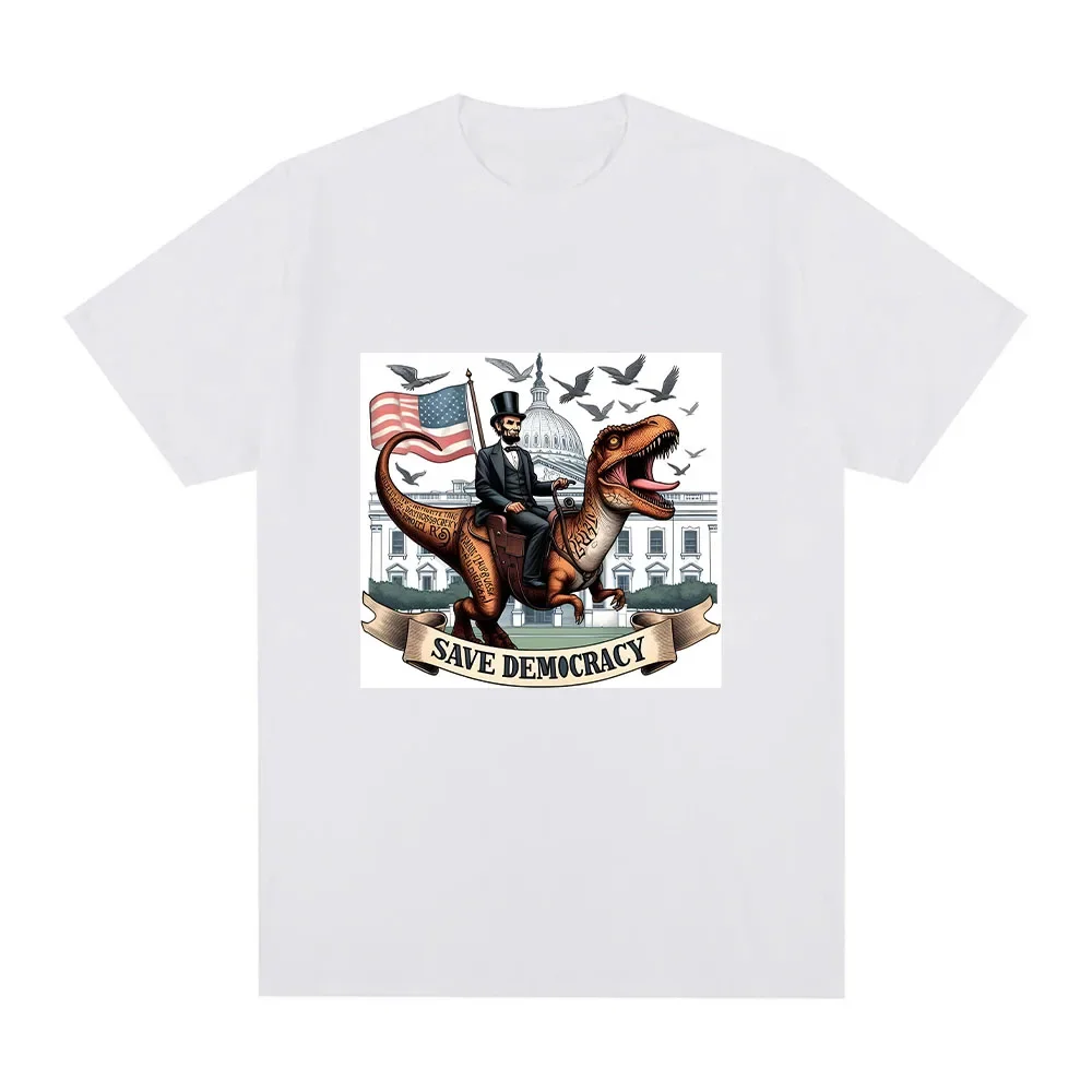 

Cartoon Print Save Democracy T-shirt Pullover Short Sleeves Men Women Tee-shirt Casual T shirt Round Neck Tees