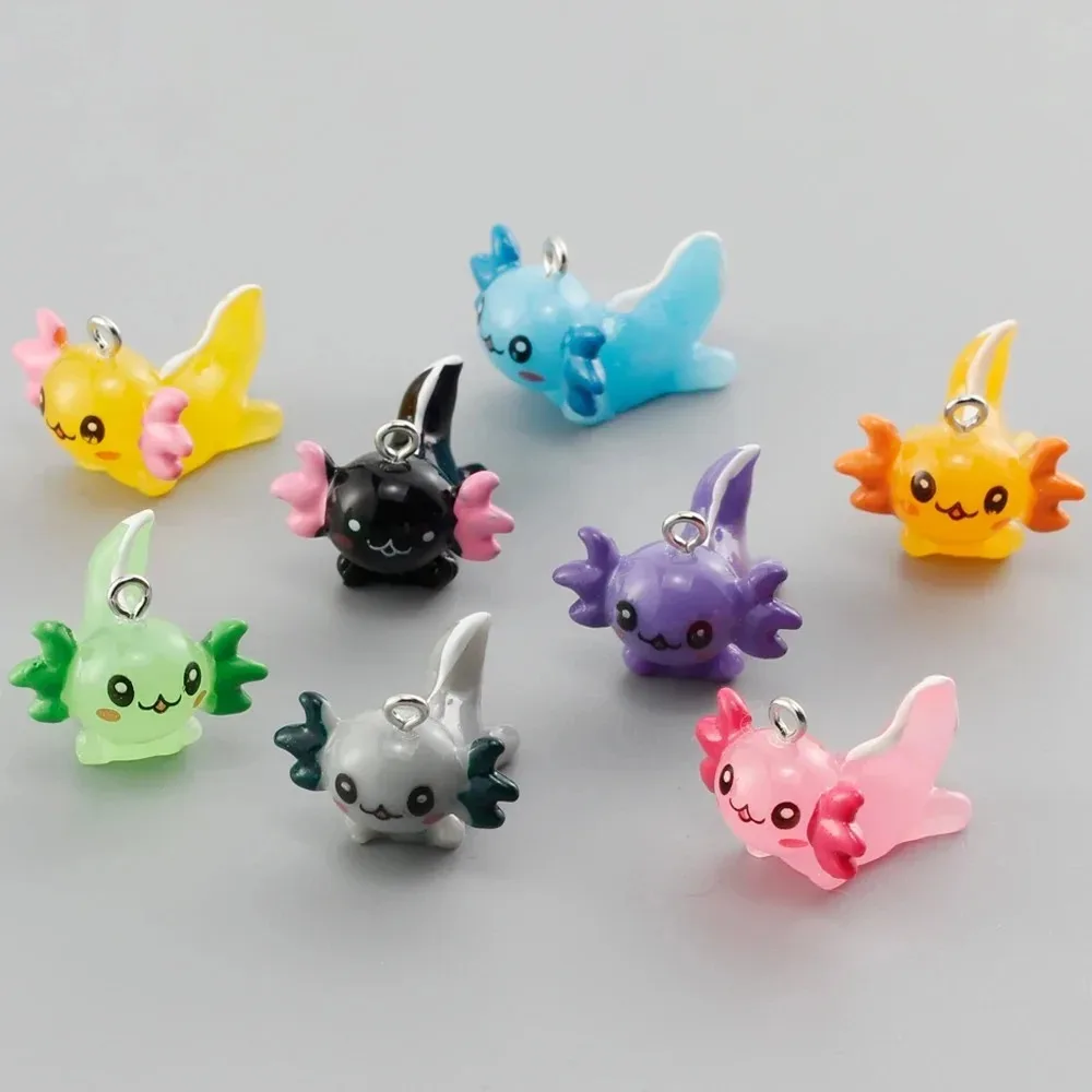 Kawaii Luminous Axolotl Hexagon Dragon Resin Charms Mini Animal Fish Pendants DIY Earrings Keychain Jewelry Making Supplies